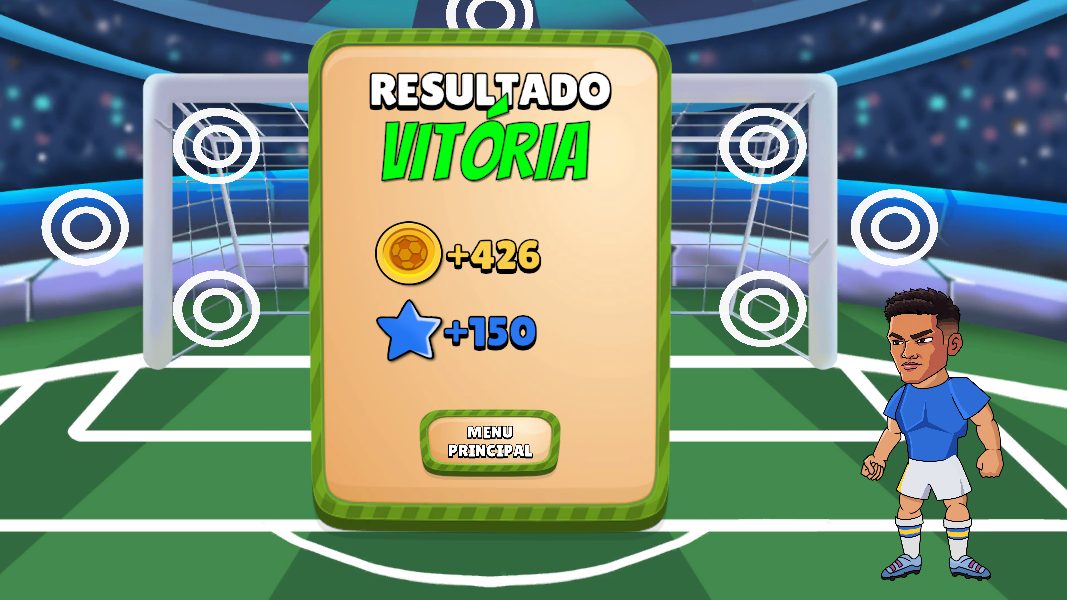 Tela de resultado com Vitória e as Penaltecas e a experiência ganhas